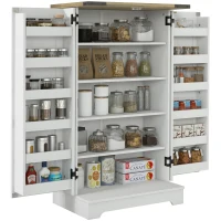 HOMCOM Armário de Cozinha com 2 Portas e 16 Prateleiras Despensa Rústica com Prateleiras Ajustáveis 60x40x104 cm Creme(m-12)