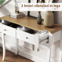 HOMCOM Tavolo Consolle Moderno con 2 Cassetti in Legno, 100x35x76.5 cm, Bianco e Marrone Scuro(m-7)