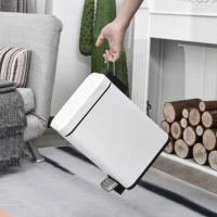 HOMCOM Pattumiera a Pedale da 5L, Secchio Interno Rimovibile e Corpo in Metallo, Pattumiera Cucina e Bagno, 29.2x14x32cm, Bianco(m-4)