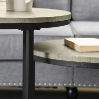 HOMCOM Beistelltische 3er Set Satztisch stapelbar Couchtisch Sofatisch Kaffeetisch 3 Größen Industrial Design Metall Schwarz+Braun(m-8)