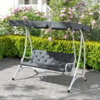 Outsunny Cojín para Banco con Respaldo 150x98x8 cm Colchón de Banco de 3 Plazas con 6 Cordones de Fijación para Jardín Terraza Balcón Exterior Gris(m-8)