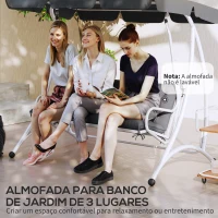 Outsunny Almofada para Banco com Encosto 150x98x8cm Almofada de Banco de 3 Lugares com 6 Cordões de Fixação para Jardim Terraço Balcão Exterior Cinza(m-7)