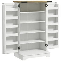 HOMCOM Armário de Cozinha com 2 Portas e 16 Prateleiras Despensa Rústica com Prateleiras Ajustáveis 60x40x104 cm Creme(m-4)