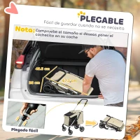 PawHut Cochecito para Mascotas Ligero y Plegable para Perros Pequeños con Ventilación Óptima 80x48,5x106 cm Caqui y Plata(m-6)