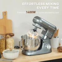 HOMCOM 1300W Kitchen Stand Mixer, with Accessories - Silver(m-4)