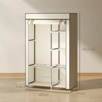 HOMCOM Roupeiro de Tecido Dobrável com 6 Prateleiras e 1 Barra de Pendurar para Dormitório Vestidor 103x43x162,5cm Creme(m-3)