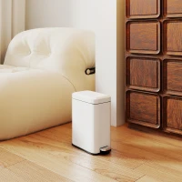 HOMCOM 5L Rectangular Compact Bin Steel Body Removable Bucket Quiet-Close Lid w/ Pedal Lid Rubbish Trash Can Home Office Bedroom Bathroom Living Room Garbage Tidy Clean White(m-7)