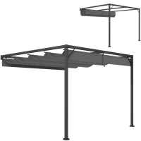Outsunny 3 x 3 m Pergola, with Sliding Canopy - Grey(m-1)