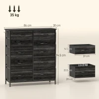 HOMCOM Chest of Ten Fabric Drawers - Black(m-3)