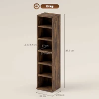 HOMCOM Raft pentru CD-uri, 2 Bucăți cu Câte 6 Rafturi cu Înălțime Reglabilă, 21x22,5x88,5 cm, Maro Rustic(m-3)