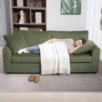 HOMCOM Sofá de 3 Plazas Tapizado en Pana con 2 Almohadas Reposabrazos y Cojín de Muelles 212x80x88 cm Verde(m-7)