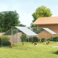 PawHut Kippenren, Buitenren voor Kippen, met UV-bestendig Doek, Stalen Gaas, Voederautomaat, voor 24-30 Kippen(m-9)