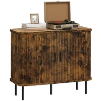 HOMCOM Mid-Century Modern Sideboard Storage Cabinet with Slatted Tambour Sliding Doors, Kitchen Cabinet with Steel Legs, Rustic Brown(m-10)