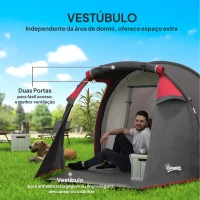Outsunny Tenda de Campismo para 2-3 Pessoas Dobrável à Prova d'Agua e à Prova de UV 20+ com Vestíbulo 426x206x154 cm Cinza Escuro(m-5)