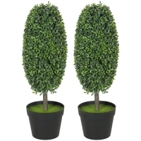 HOMCOM Set van 2 kunstplanten, UV-bestendige kunstbomen in pot, kunststof, cement, groen