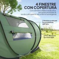 Outsunny Tenda da Campeggio Pop Up 2 Posti con 2 Porte, 4 Finestre e Telo Impermeabile, 263.5x220x123 cm, Verde Scuro(m-6)