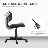 HOMCOM Silla de Oficina sin Brazos Silla de Escritorio Giratoria con Respaldo de Malla Transpirable Altura Ajustable Negro(m-4)