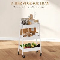 HOMCOM Serveerwagen met 3 Lagen Op Wielen met Handvat en Rem voor Keuken Kantoor Badkamer, Wit(m-4)