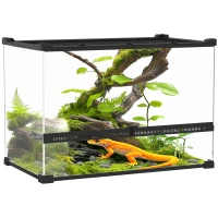 PawHut Terrarium en verre pour reptiles, fond surélevé et étanche, verrou à bouton(m-6)