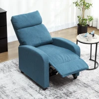 HOMCOM Poltrona Relax Reclinabile Manualmente con Poggiapiedi e Imbottita in Tessuto, Blu(m-8)