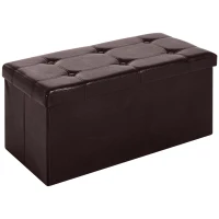 HOMCOM Folding Faux Leather Storage Cube Ottoman Bench Seat PU Rectangular Footrest Stool Box (Brown)(m-1)