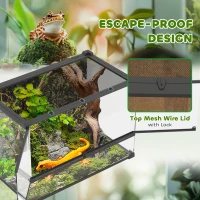 PawHut Reptile Glass Terrarium with Stone Background, Front Ventilation, Escape-Proof Knob Lock, 50 x 30 x 35 cm, Black(m-6)