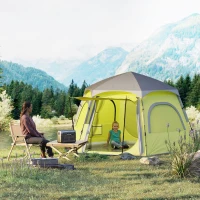 Outsunny Instant Pop Up Camping Tent, 2/3/4 Person Easy Setup Dome Family Tent with Vestibule, Rainfly, 4 Mesh Windows & 2 Doors, Hexagonal Design, Waterproof & UV Protected, Yellow Green(m-2)