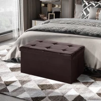 HOMCOM Folding Faux Leather Storage Cube Ottoman Bench Seat PU Rectangular Footrest Stool Box (Brown)(m-2)