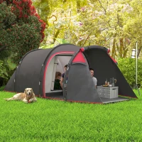 Outsunny Campingzelt, Wurfzelt für 2-3 Personen, Vorraum & Schlafbereich, wasserdicht, 426 x 206 x 154 cm, Grau(m-2)