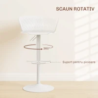 HOMCOM Set 2 Scaune de Bar cu Spătar Ergonomic,  Suport pentru Picioare și Șezut Rotativ, 38,5x40x76,5-97,5 cm, Alb(m-6)