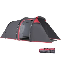 Outsunny Cort pentru Camping 2 Locuri cu Vestibul Mare, Cort Impermeabil Usi cu Fermoar, 426x206x154cm Gri(m-1)