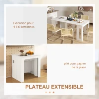 HOMCOM Table à manger pliante, table pliante cuisine extensible jusqu'à 6 personnes, pour petits espaces, salle à manger, blanc(m-4)