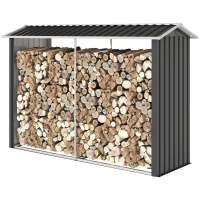 Outsunny Leñera con Estructura de Acero Galvanizado y Base elevada 240x86x160 cm Negro(m-6)