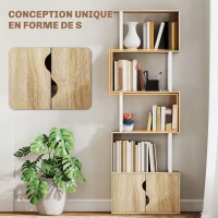 HOMCOM Bibliothèque à 5 niveaux, meuble de rangement avec étagères et placard double porte, 60 x 23,8 x 179,2 cm, bois naturel(m-5)