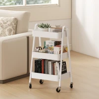 HOMCOM Serveerwagen met 3 Lagen Op Wielen met Handvat en Rem voor Keuken Kantoor Badkamer, Wit(m-10)