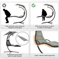Outsunny Sezlong Suspendat Relax Șezlong de Lux cu Acoperis, Gri(m-6)