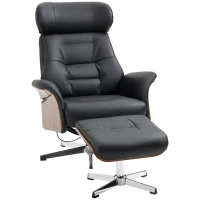 HOMCOM Fauteuil relax avec repose-pied, fauteuil de relaxation avec dossier inclinable, têtière réglable, 80x84x108cm, noir(m-1)
