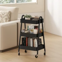 HOMCOM Serveerwagen met 3 Lagen, Keukenwagen Met Wielen, Handvat en Rem voor Keuken, Kantoor, Badkamer, Zwart(m-10)