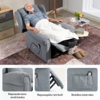 HOMCOM Sillón Relax Reclinable Eléctrico Levanta Personas con Respaldo Alto Capitoné Control Remoto Gris(m-7)
