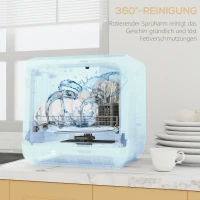 HOMCOM Zmywarka stołowa, Mini zmywarka z zbiornikiem 6 L, 5 programów, wyświetlacz LED, funkcja suszenia, Biała(m-7)