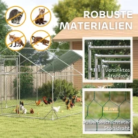 PawHut Kippenren vrijloop voor kippen, met UV-resistente zeil, stalen rooster, voederautomaat, voor 18-24 kippen(m-6)