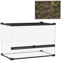 PawHut Reptile Glass Terrarium with Stone Background, Front Ventilation, Escape-Proof Knob Lock, 50 x 30 x 35 cm, Black(m-1)
