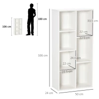 HOMCOM Bibliotecă din Lem Stil Vintage Cubica cu 7 Suporturi Diferite din MDF pentru Casă și Birou, 50x24x106 cm, Alb(m-3)