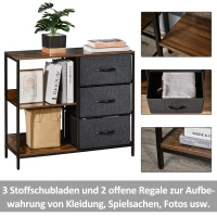 HOMCOM Aufbewahrungs-Kommode, 3 Stoffschubladen, Regale, Metallrahmen, Braun+Grau(m-4)
