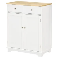 HOMCOM Sideboard, Tischplatte aus Kautschukholz, 2 Schubladen, versetzbarer Einlegeboden, weiß, 68 x 40,3 x 85cm(m-10)