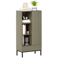 HOMCOM Aparador für Wohnzimmer Modern mit Tür Schublade Verstellbares Regal und 3 offenen Fächern 60x34x121 cm Natürlich(m-1)