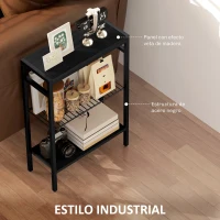 HOMCOM Mesa Auxiliar Estrecha de 3 Niveles con Estantes Abiertos y Estructura de Acero para Salón Dormitorio 43x18x62,5cm Negro(m-5)
