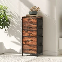 HOMCOM Chest of Five Fabric Drawers - Rustic Brown(m-9)