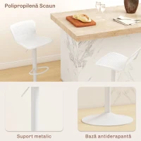 HOMCOM Set 2 Scaune de Bar cu Spătar Ergonomic,  Suport pentru Picioare și Șezut Rotativ, 38,5x40x76,5-97,5 cm, Alb(m-5)