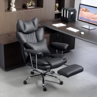 HOMCOM Leathaire Reclining Office Chair with Lumbar Support Pillow - Black(m-2)